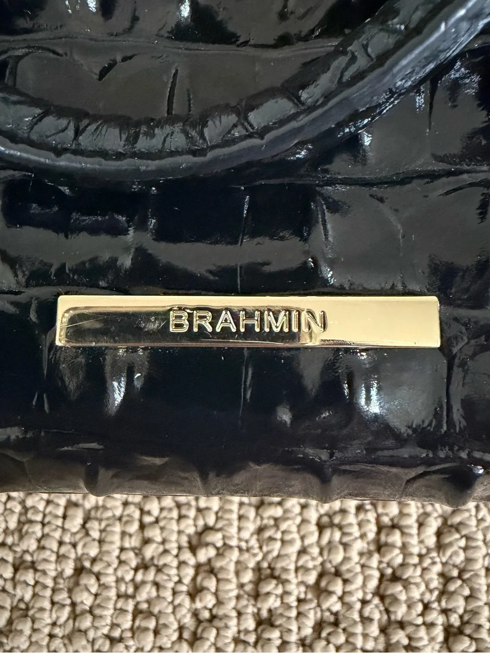 Brahmin Camila Tote Black Blue Carryall Leather Bag Purse Dust Bag Large Handbag